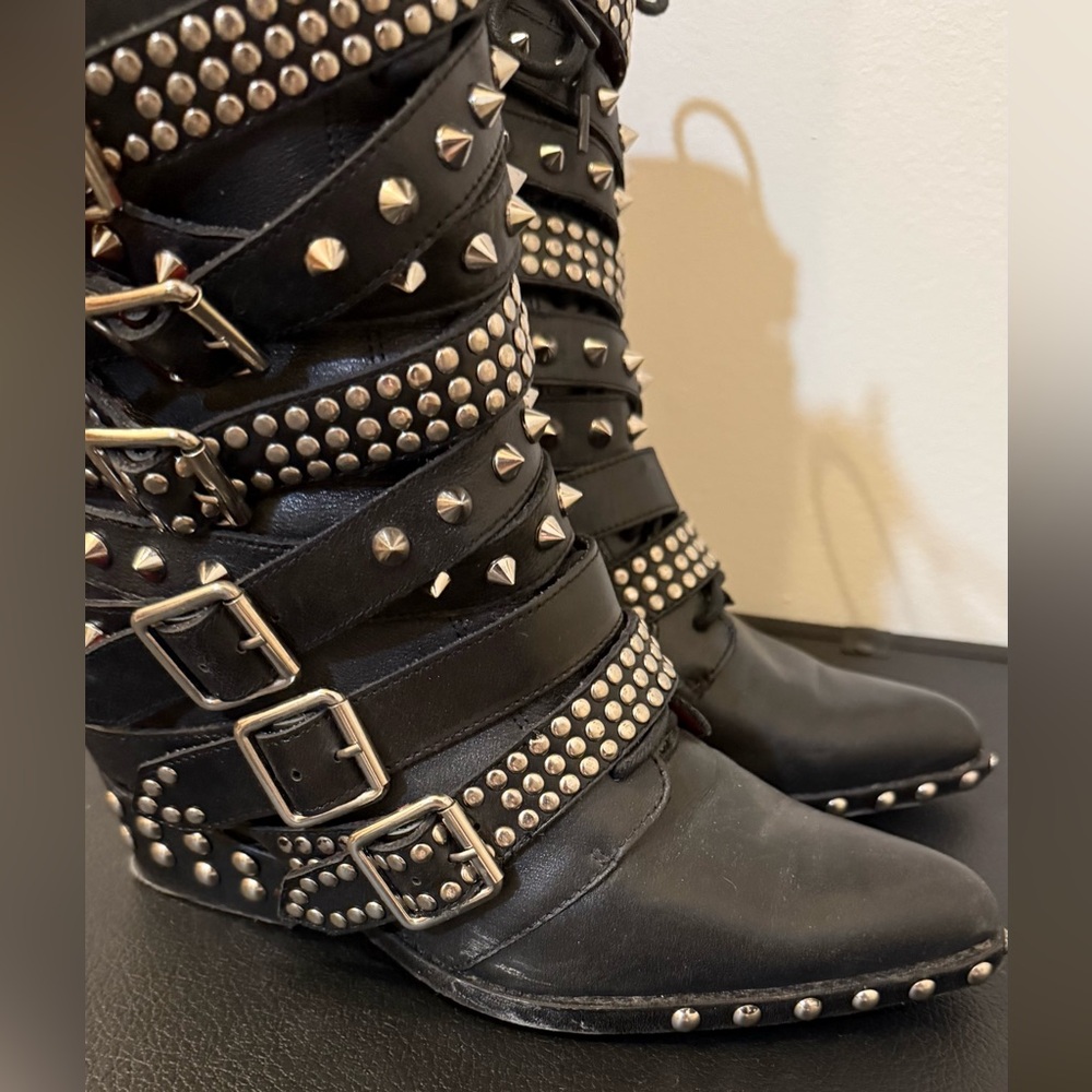 Jeffrey Campbell Black Studded Moto Boots - Picture 7 of 9